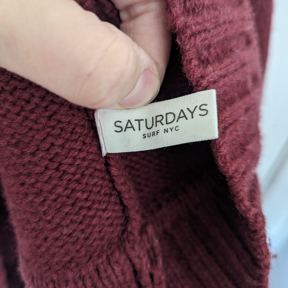 Saturdays NYC Surf Sweater, Burgundy & Black 100% Wool, Size M EUC - Picture 8 of 10